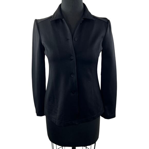 ST. JOHN Black Jacket Open Cardigan Collared Button Front Classic Fit Size 2 - Picture 1 of 8